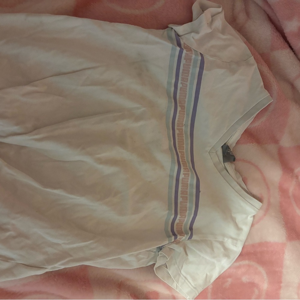 Puma Kids' White Tee with Purple and Pink Stripes